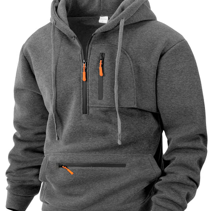 Men's Hooded Sport Casual Sweatshirt with Industrial Style Loose Fleece Pullover Trendy Brand Multi-Pocket Men's Shirt