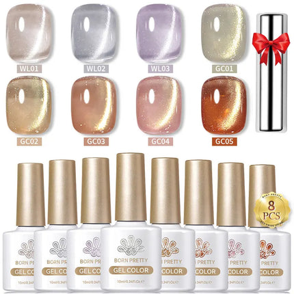BORN PRETTY Cat Magnetic Moonlight Gel Nail Polish Set 10ml Sparking White Silver Water-light Soak Off UV Gel Nail Art Manicure