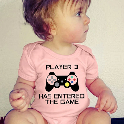 PLAYER 3 Newborn Romper Casual Short Sleeves Baby Boy Clothes Bodysuits Cartoon Graphic Toddler Girls Jumpsuits
