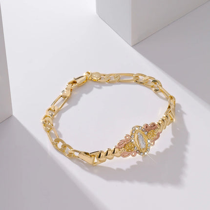 Exquisite Virgin Mary Bracelet 14K Gold Plated Zircon Inlay Catholic Gift Fashion Religious Jewelry Baptism Prayer Bracelets