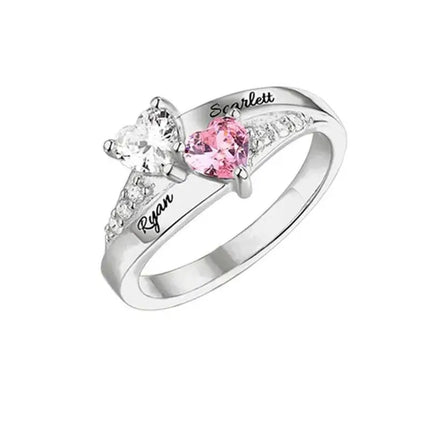 Personalized 1-8 Birthstone Rings Custom Engraved Name Ring Customized Promise Heart Birthstone Ring Gifts for Family Women