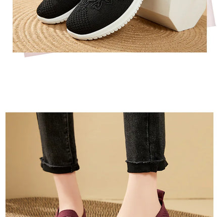 Women's Fashion Vulcanised Trainers 2025 Round Toe Breathable Flower Mesh Casual Flat Slip-On Women's Casual Vulcanised Shoes