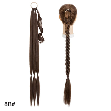 Benehair 34inch Long Braid Ponytail Extension with Elastic Tie Straight Wrap Around Braid Hair Synthetic Drawstring Ponytail