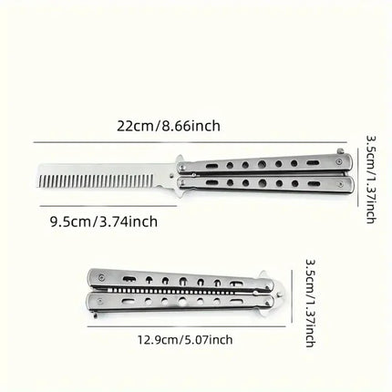 Foldable Comb Stainless Steel Practice Training Butterfly Knife Comb Beard Moustache Brushe Salon Hairdressing Hair Styling Tool