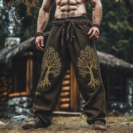 Men's Retro Viking Celtic Knot and Snake 3D Printed Casual Drawstring Straight-Leg Summer Beach Pants