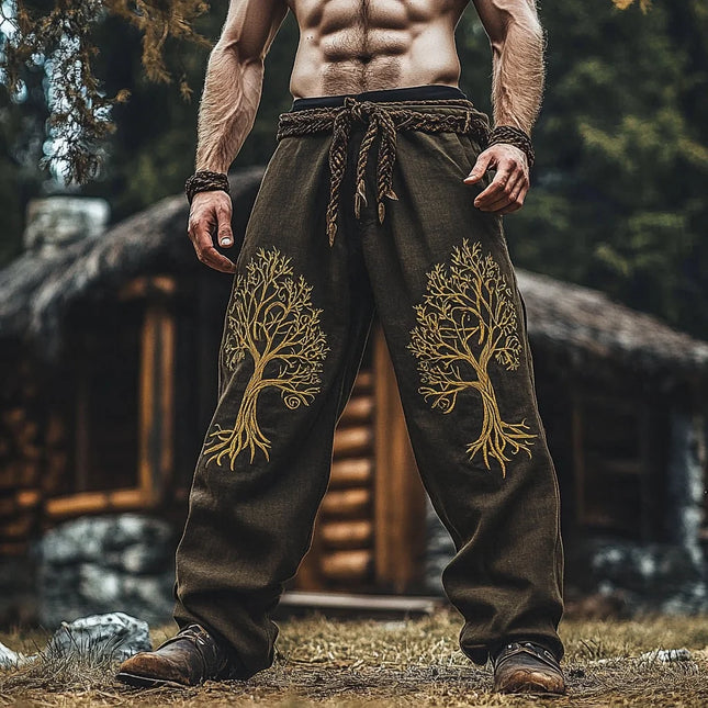 Men's Retro Viking Celtic Knot and Snake 3D Printed Casual Drawstring Straight-Leg Summer Beach Pants