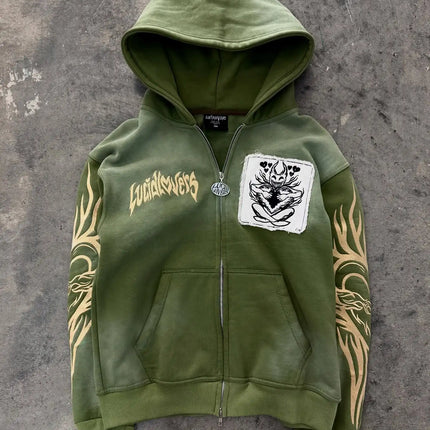 Y2K New Korean Version College Style Zipper Hoodie Women Harajuku Casual Loose Fleece Thick Sweatshirt Punk Rock Hot Girl Hoodie