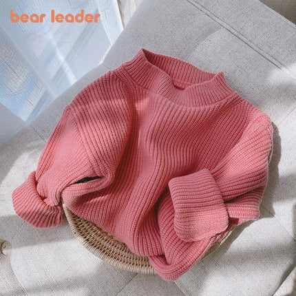 Bear Leader Autumn Kids Girls Casual Sweaters 2025 New Fashion Kids Baby Knitted Clothes Solid color Sweet Knitwear Tops 0-6Y