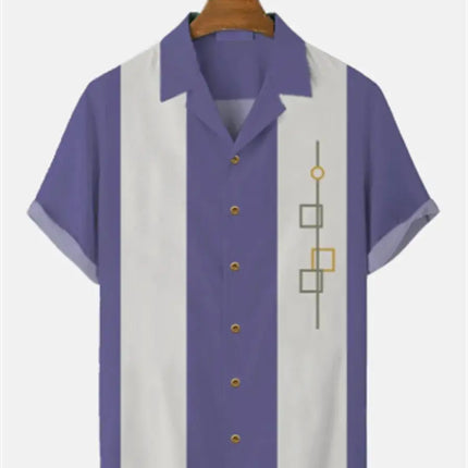 Stripes Simple Casual Dress Shirts European Size Men's Hawaiian Fashion Short Sleeve Loose Breathable Top Button Summer