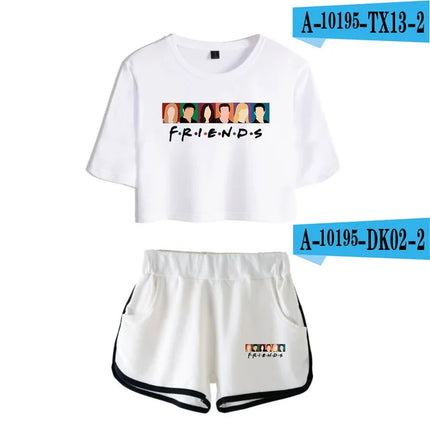 Fashion Youthful Trendy Show I'll Be There for You Short Sleeve Shorts+lovely T-shirts Dew navel Girl suits Two Piece Set