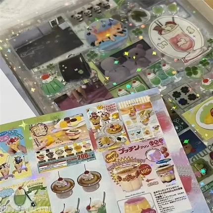 20 Sheets Vintage Glitter Stickers Transparent PET Cut Film Toploader Scrapbooking Deco Stickers Kawaii Journal Stickers