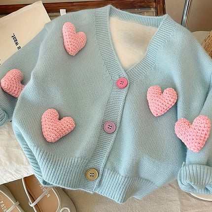 Girls' Autumn Cardigan Sweater New Style Baby Girl Heart Knit Sweater Coat Children's Stylish Top