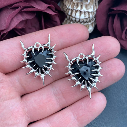 4pcs Gothic Thorn Heart Charms Spiky Burning Heart Pendant Punk Necklace Earring DIY Thorns Charms Jewelry Handicraft Making