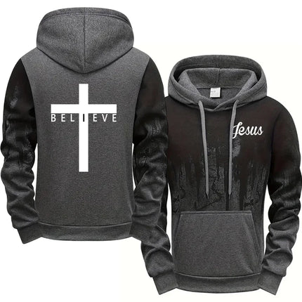 Jesus Christ Style Hoodies for Men High Quality Cross Printed Hooded Sweatshirts All Season Daily Casual Sporty Fashion Pullover