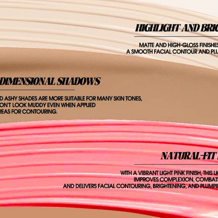 Liquid Highlighter+Blush+Contour Stick Set for Face & Body Silky Natural Glow Liquid Luminizer Matte Pink Shadow Face Makeup