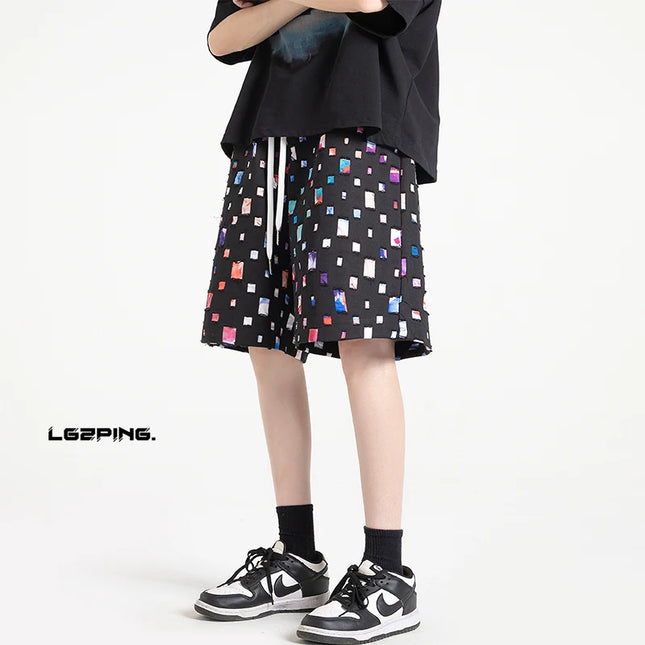2025 Summer New Plaid Checked Oversize Shorts Men Black/White Soft Comfortable Drawstring Shorts Plus Size 5XL-M Jogger Clothing