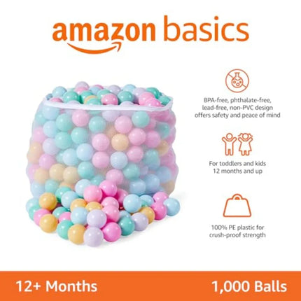 BPA-Free Ball Pit Balls with Storage Bag, Crush-Proof Plastic for Toddlers 12+ Months Play, 6, 1000 Count