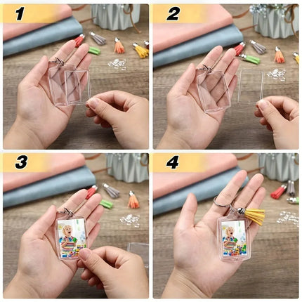 1/100pcs Blank Acrylic Picture Keychain DIY Clear Insert Photo Split Key Ring Frame Key Chains Anniversary Graduation Gift