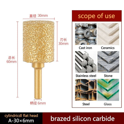 6mm Shank Brazed Diamond Grinding and Polishing Head for Cast Iron Stone Marble Tile - Deburring Metal Processing  Carve