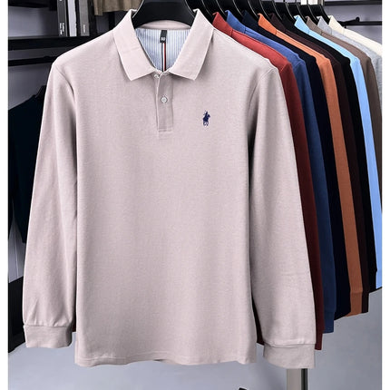 100% pure cotton luxury men's long-sleeve polo shirt designer brand Paul pony embroidery soft comfort spring autumn casual T-shirt