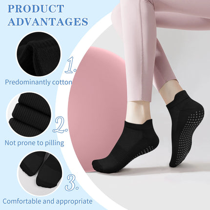 3 Pairs Yoga Socks Women Cotton Short Mesh Breathable Professional Non-slip Floor Pilates Dance Sports Gym Socks