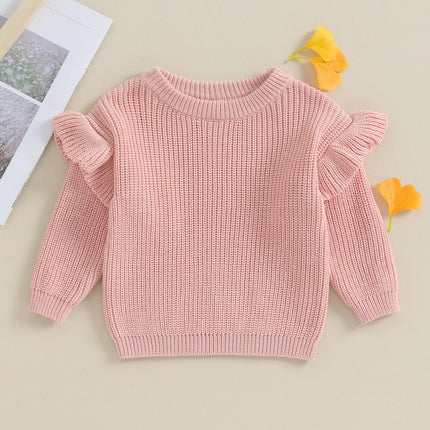 Pudcoco Infant Newborn Baby Girl Sweaters Cute Ruffle Long Sleeve Solid Color Knit Pullover Toddler Loose Tops 0-3T