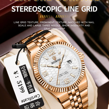 BINBOND Brand Stainless Steel Quartz Watch For Men Luxury Date Display Waterproof Luminous Fashion Men Watch relogios masculino
