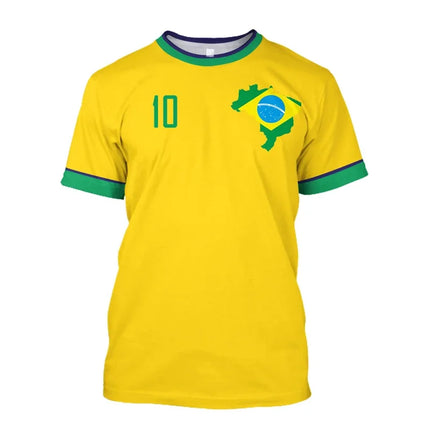 Simple Brazil Football T-shirts Summer Fashion Short Sleeve 3D Brazilian Flag Printed T Shirts Casual Sports Tops Men's Clothes