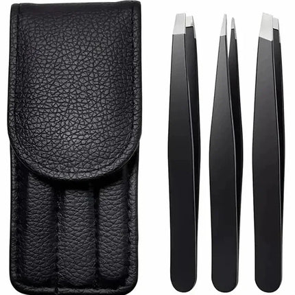 CNK  Wholesale  Stainless Steel Black Eyebrow Tweezer with Slant and Flat Point Beauty Tools for Eyebrows & Ingrown Hair Removal