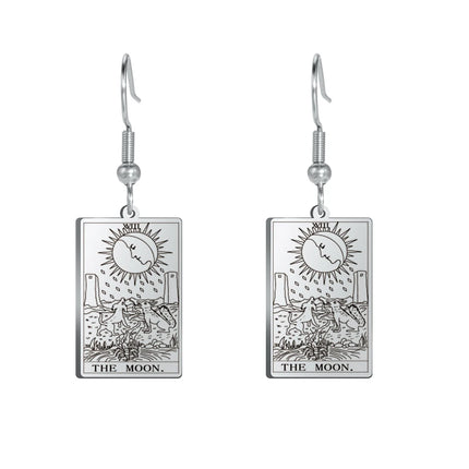 Classic Tarot Cards Stainless Steel Drop Earring for Women Sun Moon Star Lovers Divination Tarot Jewelry Birthday Gift