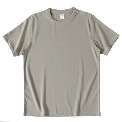 2023 Summer Japanese Heavy Cotton T-shirt Men's Brushed Round Neck Thick Cotton Short-sleeved Khaki T-shirt