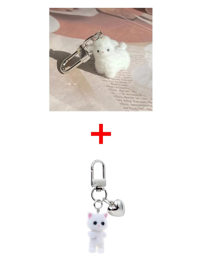 Fluffy Cute White Sheep Keychains Resin Mini 3D Animal Key Ring Holder Bag Charms Car Pendants Gift