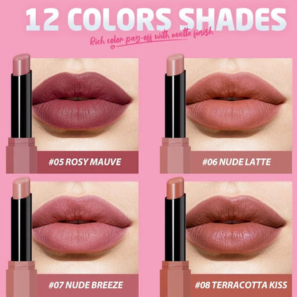 Nude Pink Matte Lipstick 12 Colors Waterproof Long Lasting Lip Sticks Not Fading Sexy Red Velvet Solid Lip Gloss Women Makeup