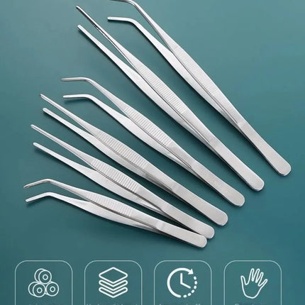 Stainless Multifuctional Steel Elbow Tweezers Aquarium Clip Long Tongs Medical Tweezers Forceps Pet Feeding Tools Non-slip