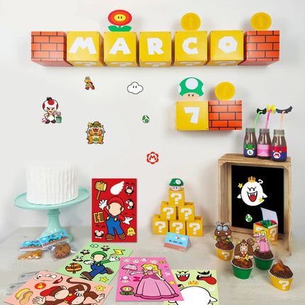 12pcs Anime  Mario Bros Puzzle Stickers Game Kawaii Make A Face Sticker Cute Cartoon DIY Funny Pack Toy Gift