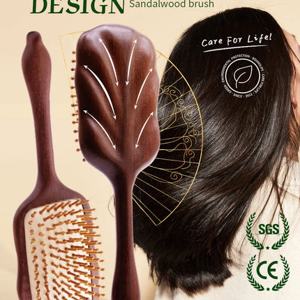 Detangling Hair Brush Women Custom Name Sandalwood HairBrush Wide Tooth Paddle Hairbrush Wood Comb for Hair Massage Scalp Brush