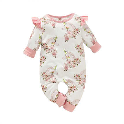 3-24 Months Princess Girl Spring Autumn Romper Pink Long Sleeve Jumpsuit Infants Baby Girl Playsuit Outfits Newborn Baby Clothes
