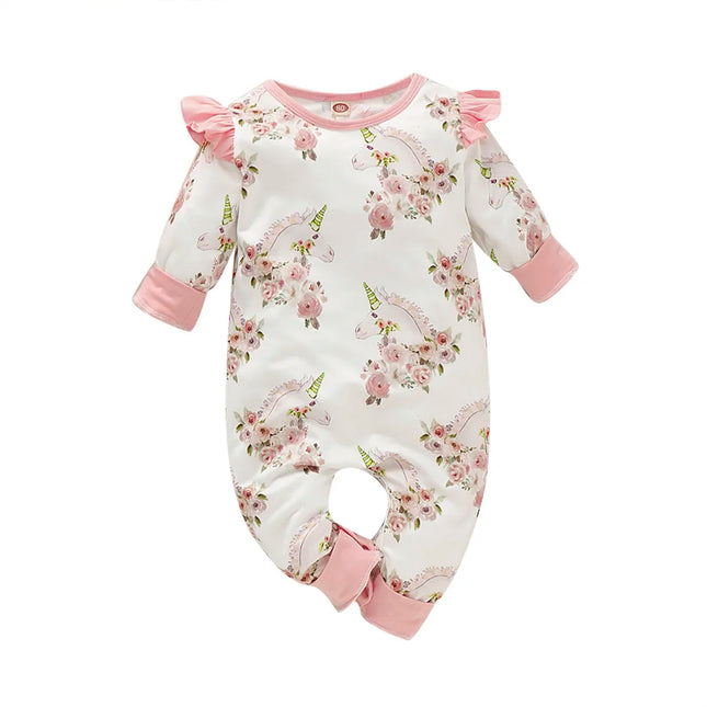 3-24 Months Princess Girl Spring Autumn Romper Pink Long Sleeve Jumpsuit Infants Baby Girl Playsuit Outfits Newborn Baby Clothes