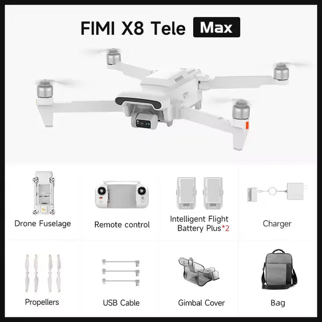 FIMI X8 Tele Max 4K Professional Drone Wide-Angle Tele Camera 30x Hybrid Zoom 3-axis Gimbal AI Super Night Video RC Quadcopter