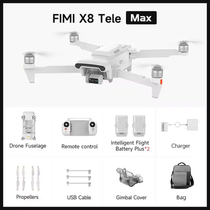 FIMI X8 Tele Max 4K Professional Drone Wide-Angle Tele Camera 30x Hybrid Zoom 3-axis Gimbal AI Super Night Video RC Quadcopter