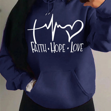 Faith Hope Love Letter Graphic Women Hoody Street Casual Loose Hoodies Autumn Fleece Pullover Hip Hop O-Neck Clothing Female