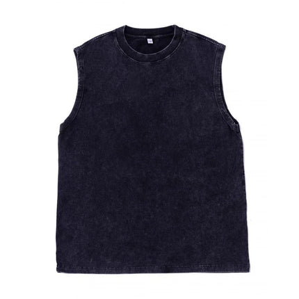 230g Pure Cotton European and American High Street Retro Washed Distressed Sleeveless Vest Men's Casual Loose Shoulder T-shirt