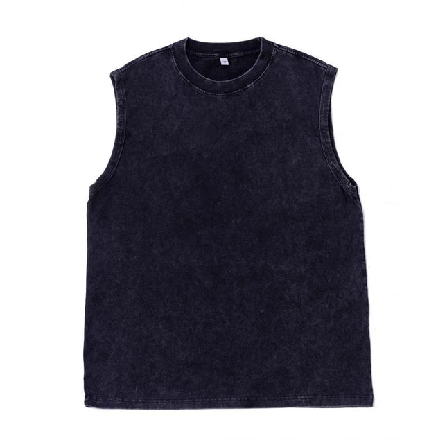 230g Pure Cotton European and American High Street Retro Washed Distressed Sleeveless Vest Men's Casual Loose Shoulder T-shirt