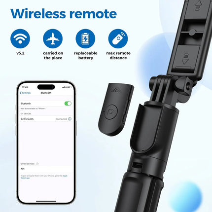 Selfie Stick Tripod with Remote, Retractable, for iPhone Android