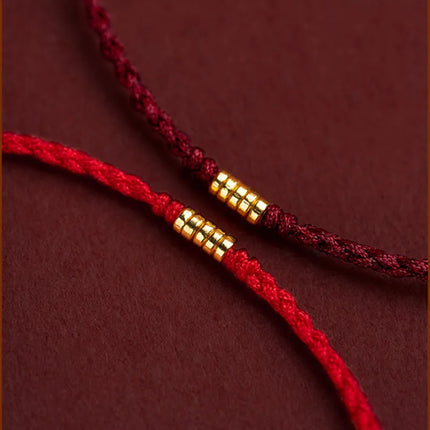 Hand Braided Red Rope Bracelet Copper Lucky Bead Hand Rope Couple Bracelet Simple Buckle Ethnic Original Female Accessory