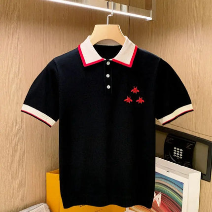 Summer Men Knitted Polo Shirts Short Sleeve Bees Embroidered Turn-down Collar T-shirts Tops Men Luxury High Standard Clothing