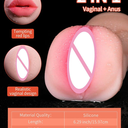 Realistic 3-IN-1 Male Masturbator - Deep Throat + Artificial Pussy + Rubber Vagina, Oral Blowjob Adult Sex Toy
