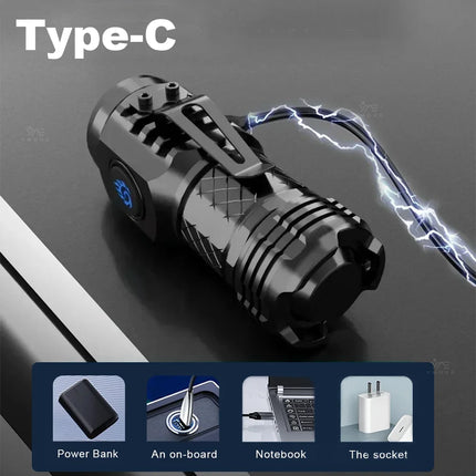 White Laser Flashlight Keychain High Power Rechargeable LED Flashlight Torch Tactical Portable Outdoor Camping Hiking Work Light