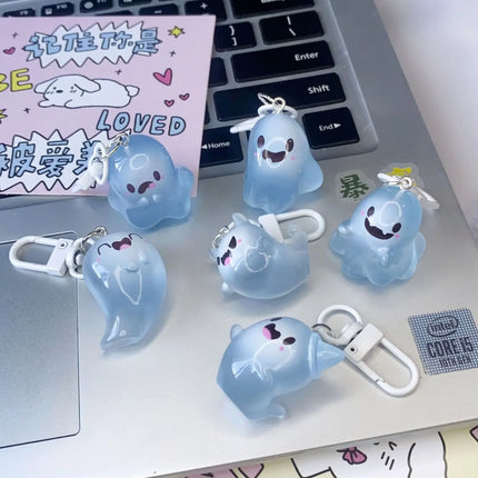 Ghost Keychain Luminous Keyring Halloween Key Holder Glow in The Dark Pendant Cartoon Resin Charm for Backpack Earphone Car Keys