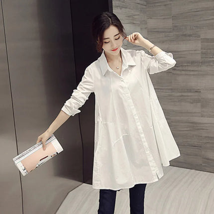White Shirt Layering Loose Bum Covering Long Sleeve Thin Womens Plus Size Casual Top Oversized Tunic medium length Dames Blouse